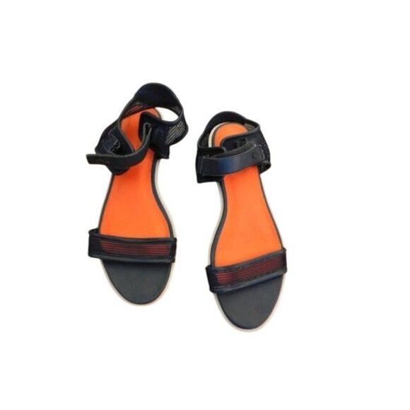 Lacoste Size 9 Navy Blue Leather Lonelle Mesh Strappy Designer Sandals - Picture 2 of 4